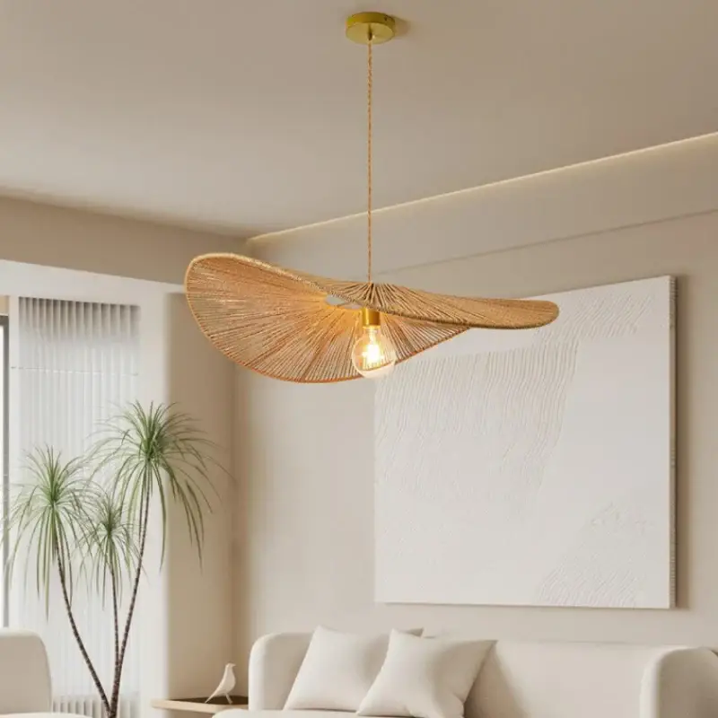 Vente Flash Japanese-style woven straw chandelier for interior decor