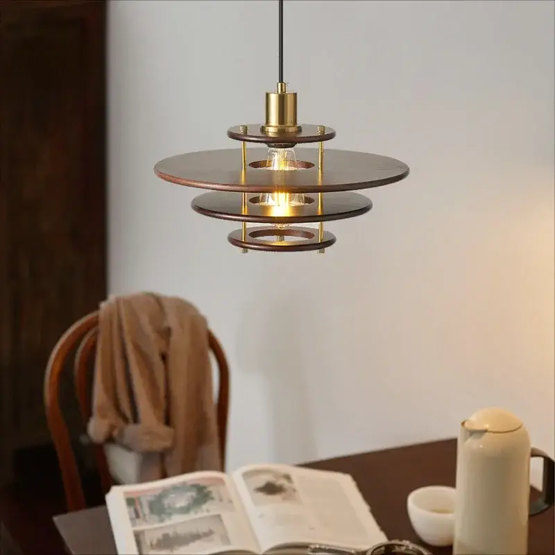 Retro wabi-sabi glass and wood minimalist chandelier Jusqu'à Épuisement Des Stocks