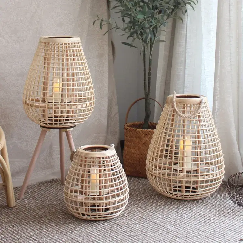 Satisfait Ou Remboursé Rattan floor lamp with candlestick and decorative electronic candle