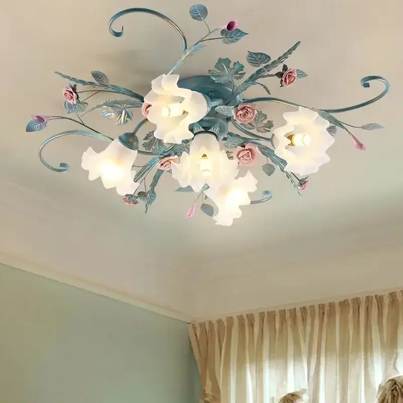Romantic pastoral style ceiling light with flowers and herbs Acheter Direct