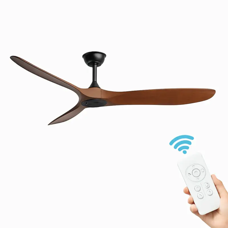 Vintage industrial wooden ceiling fan with remote control, no light Soldes