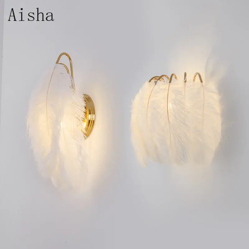 Nordic feather wall lamp romantic girl bedroom decoration Retour Gratuit