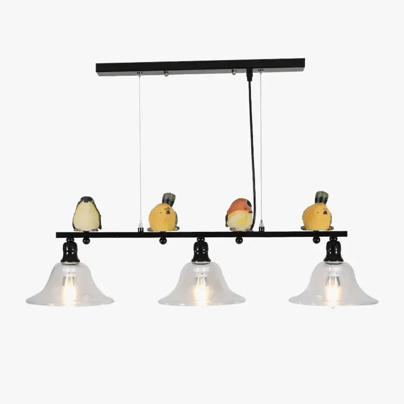 Réduction Nordic iron, glass and resin chandelier with decorative bird