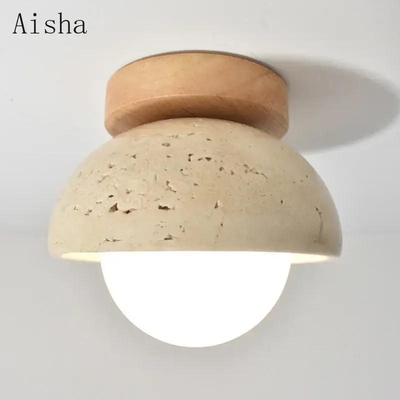 Certifié Japanese stone ceiling light with walnut base