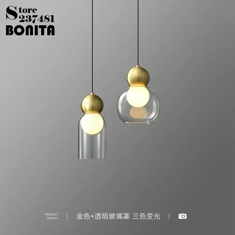 Transparent glass pendant light with decorative copper head Super Prix