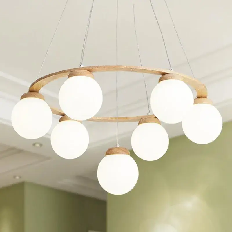 Modern nordic wooden and white glass pendant light Meilleur Prix