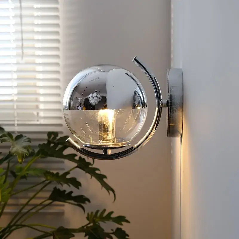 Modern minimalist silver wall light with glass bubbles Marque