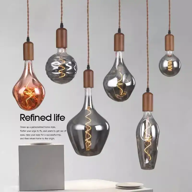 Retro art glass chandelier with solid wood for interior decoration Meilleur Choix