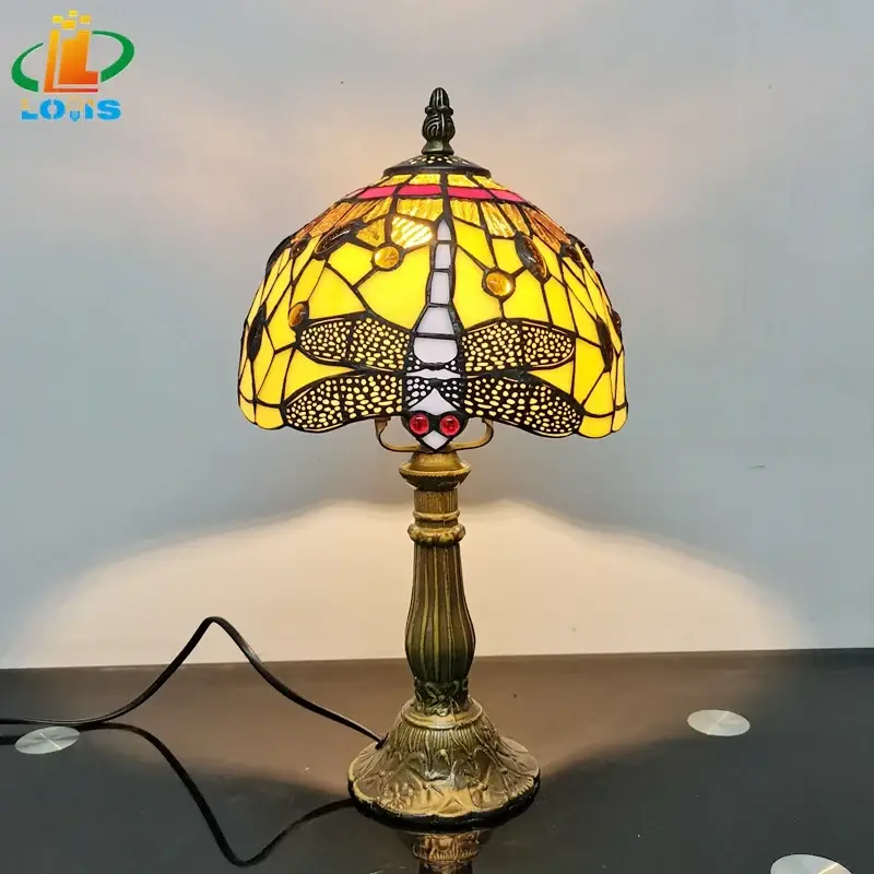 Antique enamelled tiffany table lamp for children with metal base Offre Limitée