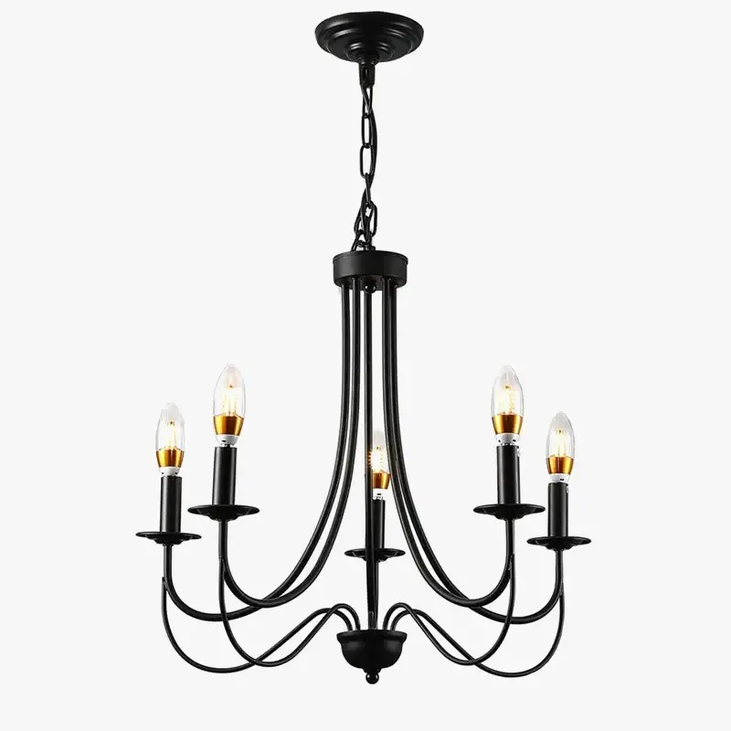 Acheter En Ligne Black wrought iron chandelier with 5 bulbs, vintage industrial amer...