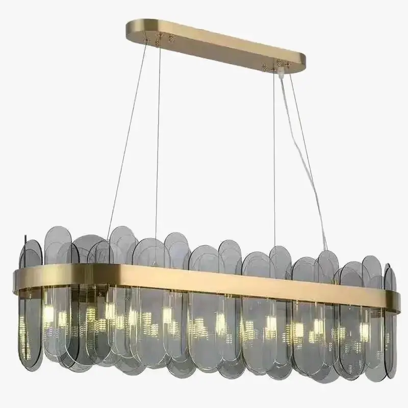 Oval gold metal chandelier with suspended glass shade Bon Marché
