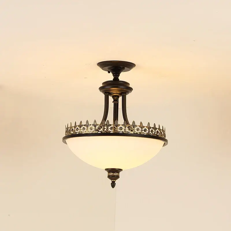 American country style led chandelier in wrought iron and glass Offre Du Jour
