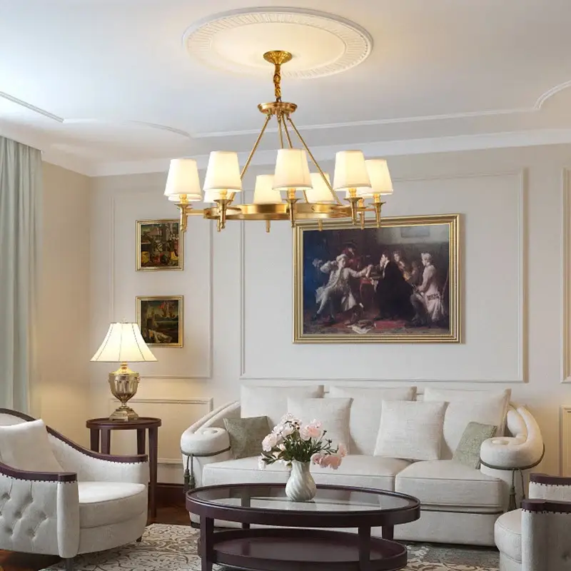Classic american wrought iron chandelier with fabric lampshade Affaire À Saisir