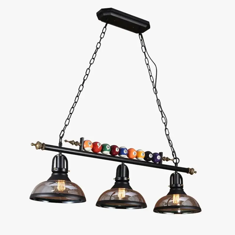 Prix Cassé Vintage industrial billiard ball chandelier with glass shade