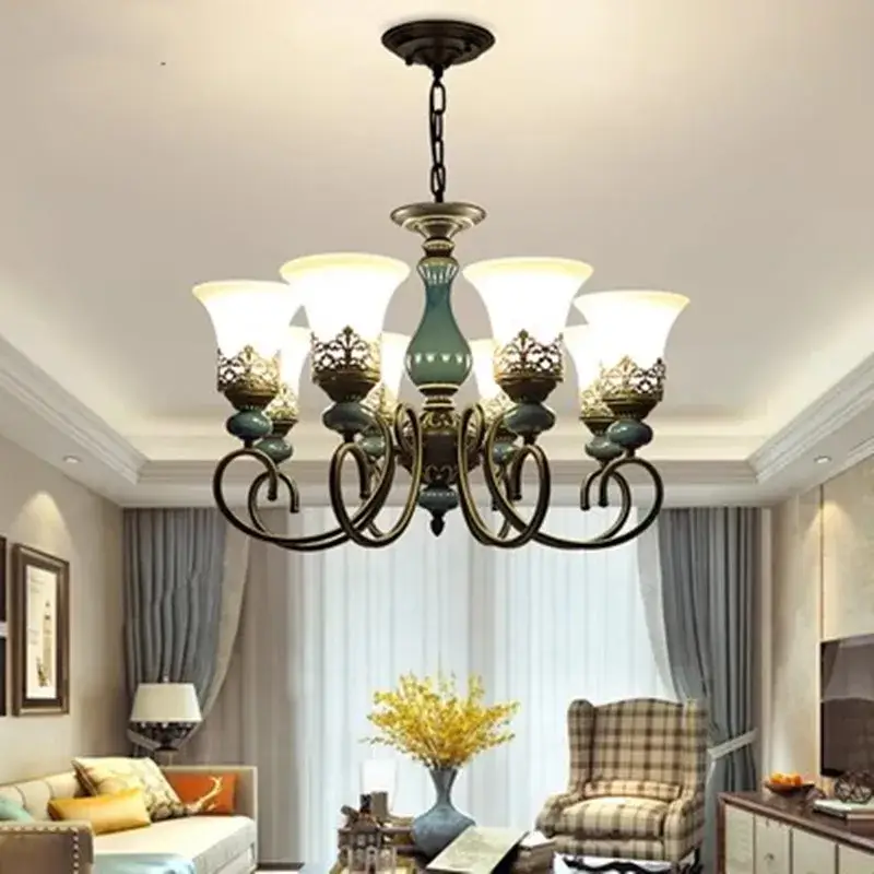 Certifié Antique classic ceramic and vintage glass chandelier