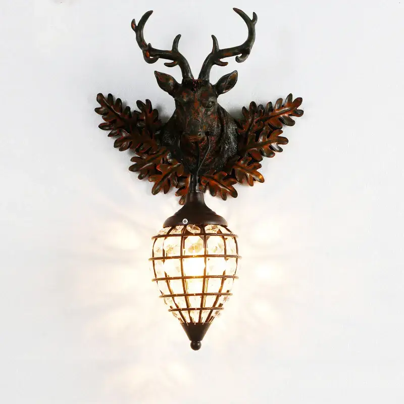 Vente Directe Vintage resin deer wall light rustic style for interior decoration
