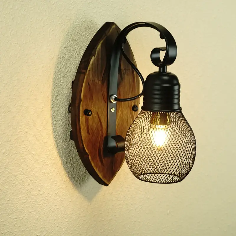 Solid wood retro wall light for interior decoration Acheter En Ligne