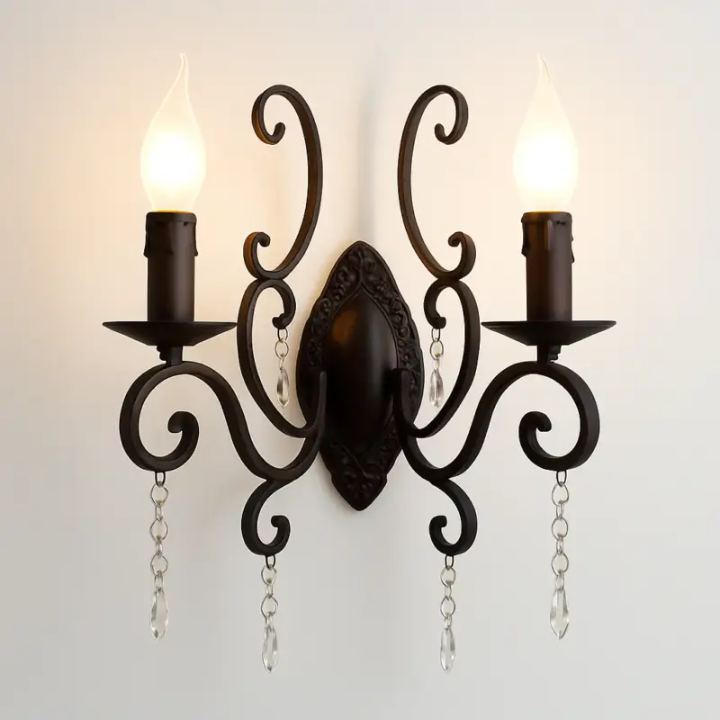 Vintage wall light in wrought iron and decorative crystal Retour Gratuit