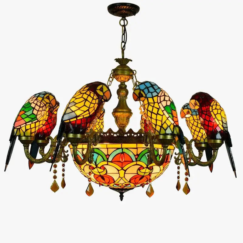 Réduction Tiffany stained glass chandelier with parrot bird design for elegan...