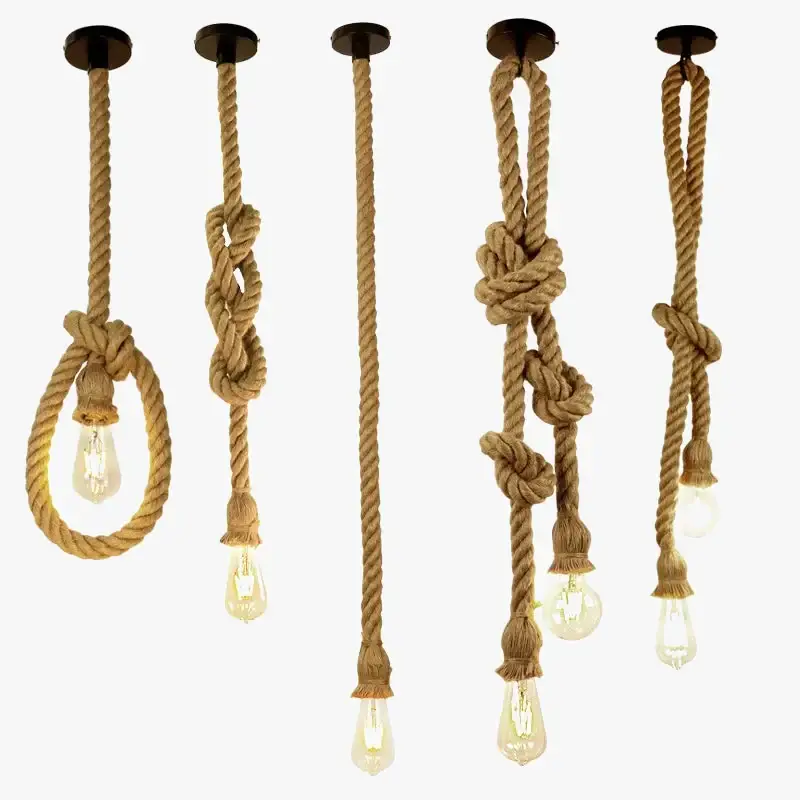 Industrial style hemp rope pendant light for café bar Acheter Direct