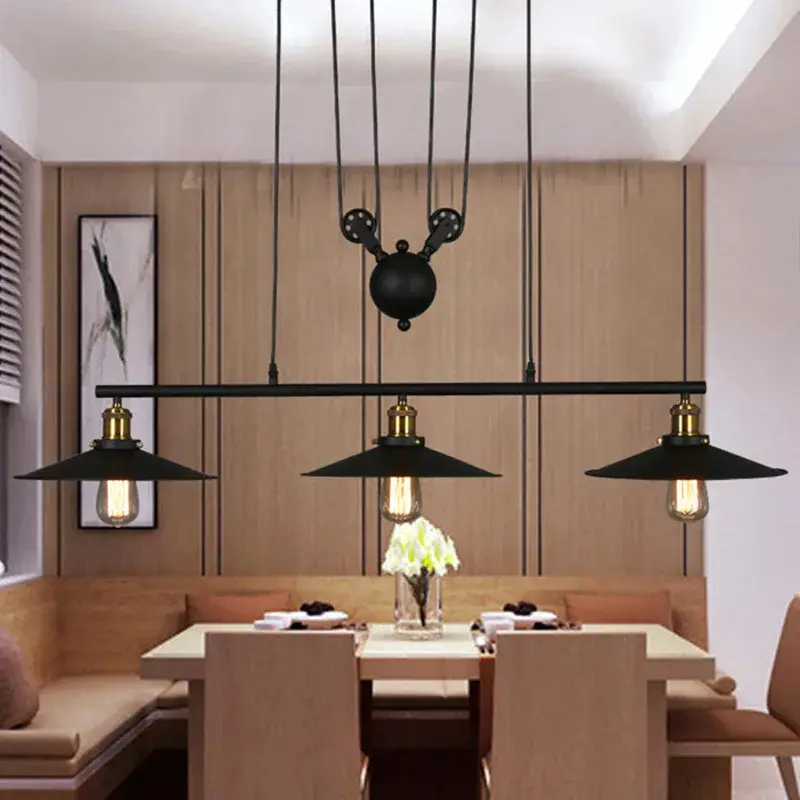 Meilleur Prix Vintage industrial 3-head iron pulley pendant light