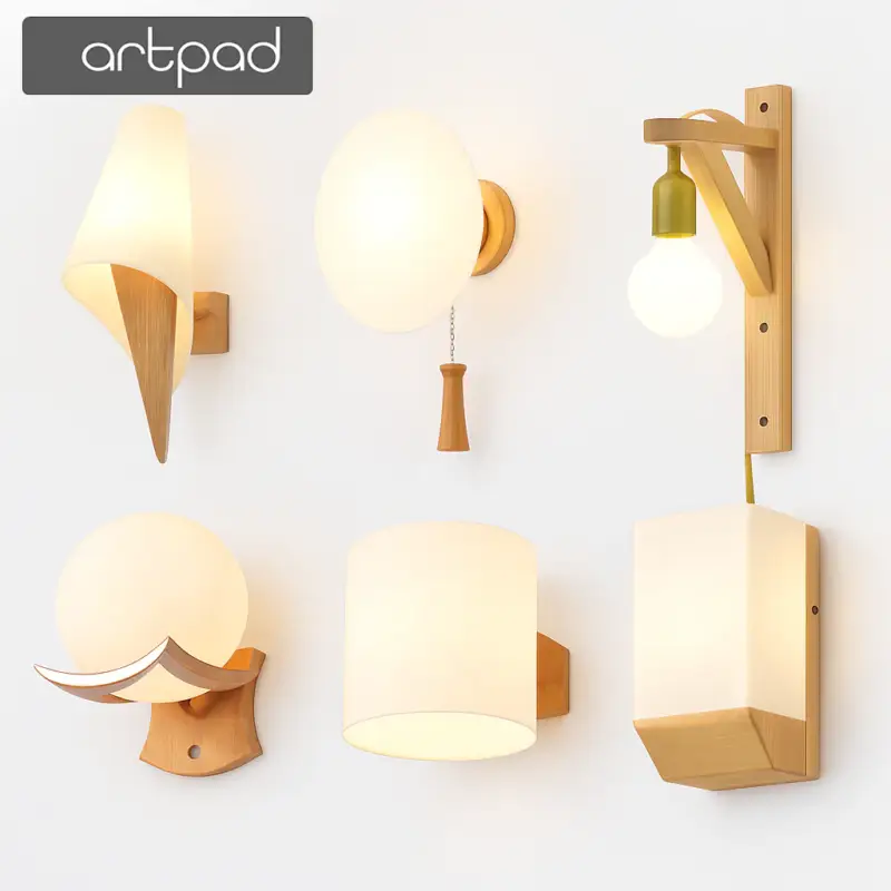 Scandinavian wooden and glass wall light for interior decor Meilleur Choix
