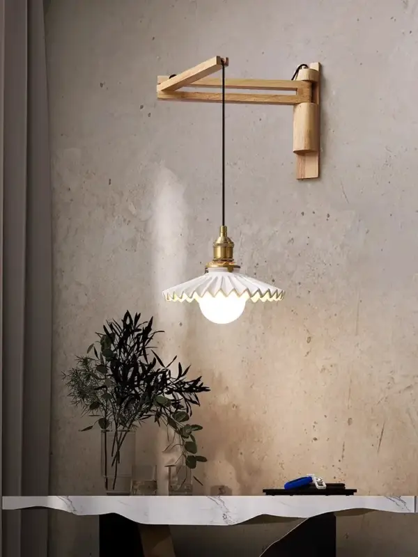 Extendable and adjustable japanese style retro wood pendant light Petit Prix