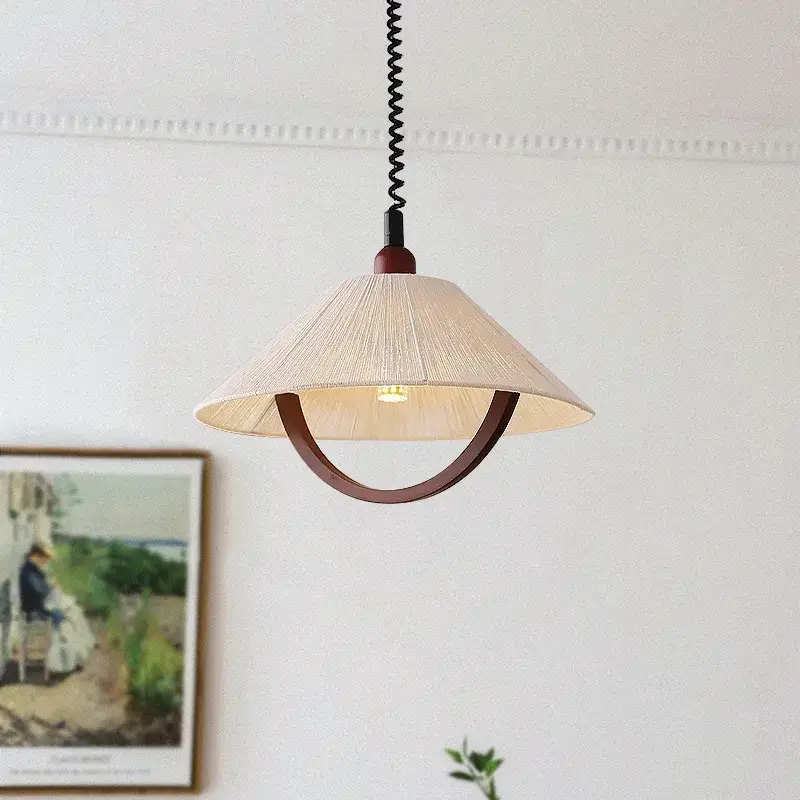 Réduction Retractable fabric vintage pendant light with led lighting