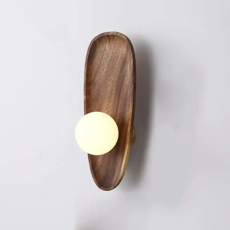 Prix Promo Natural wood wall light with vintage glass shade
