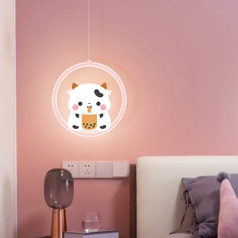 Promotion Saisonnière Cute pink cow and bear pendant light for children's bedroom