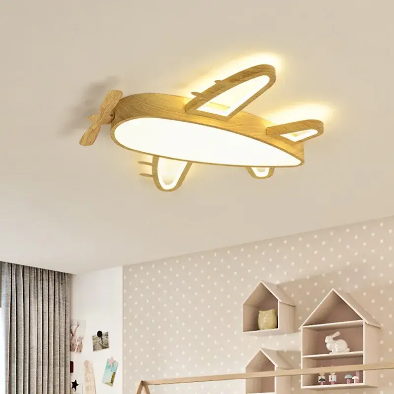 Wood and metal airplane ceiling light for children's room Expédition Rapide