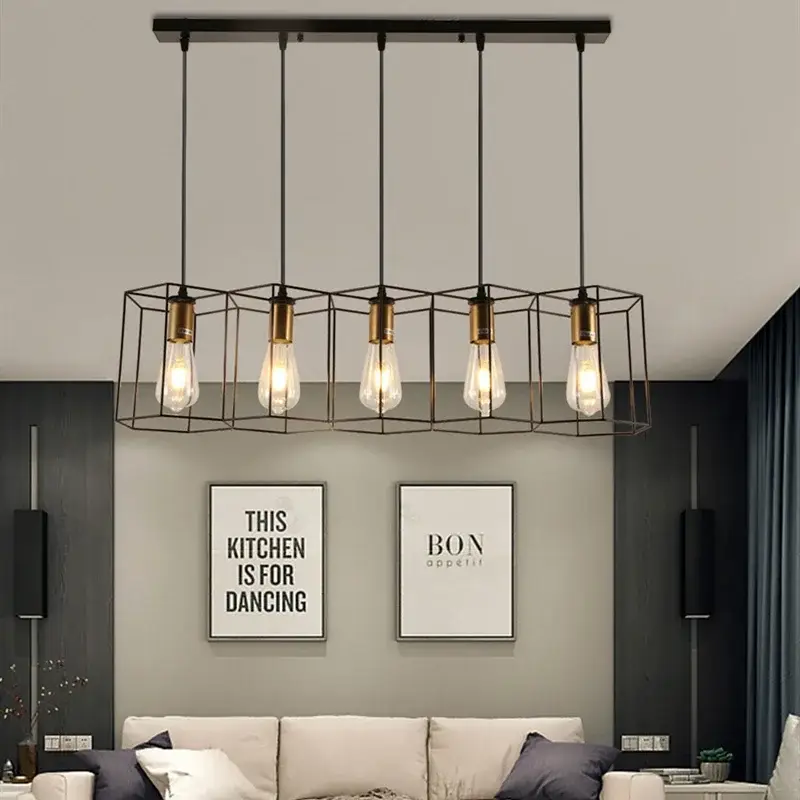 Wrought iron multi-head chandelier with adjustable cable Acheter En Ligne