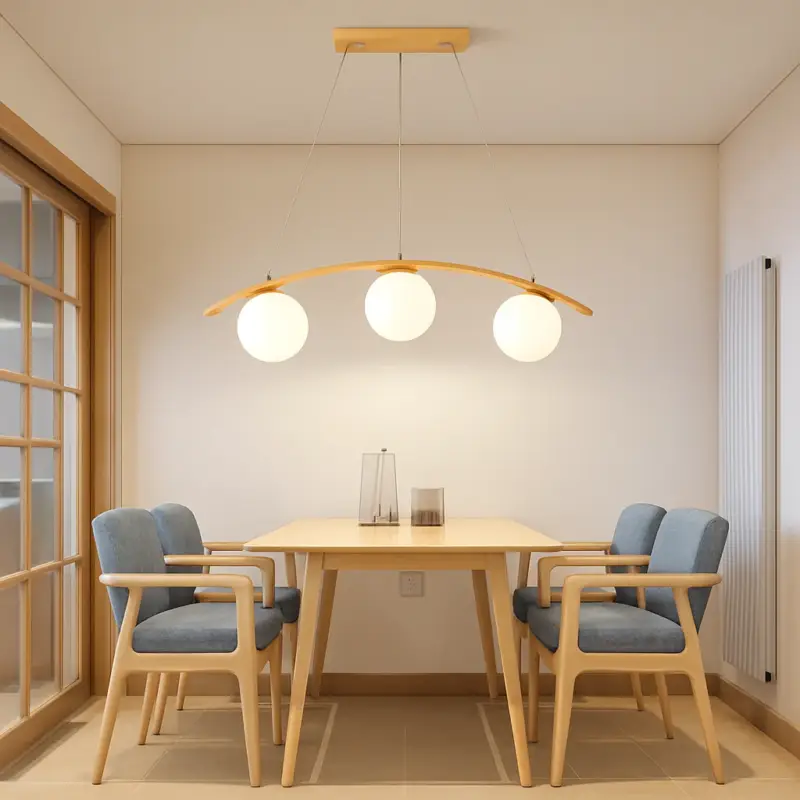 Usine Directe Modern wooden pendant with glass ball and led lighting