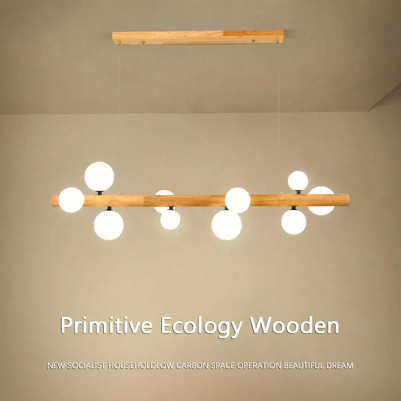 Modern wooden and milky glass chandelier for contemporary spaces Réduction