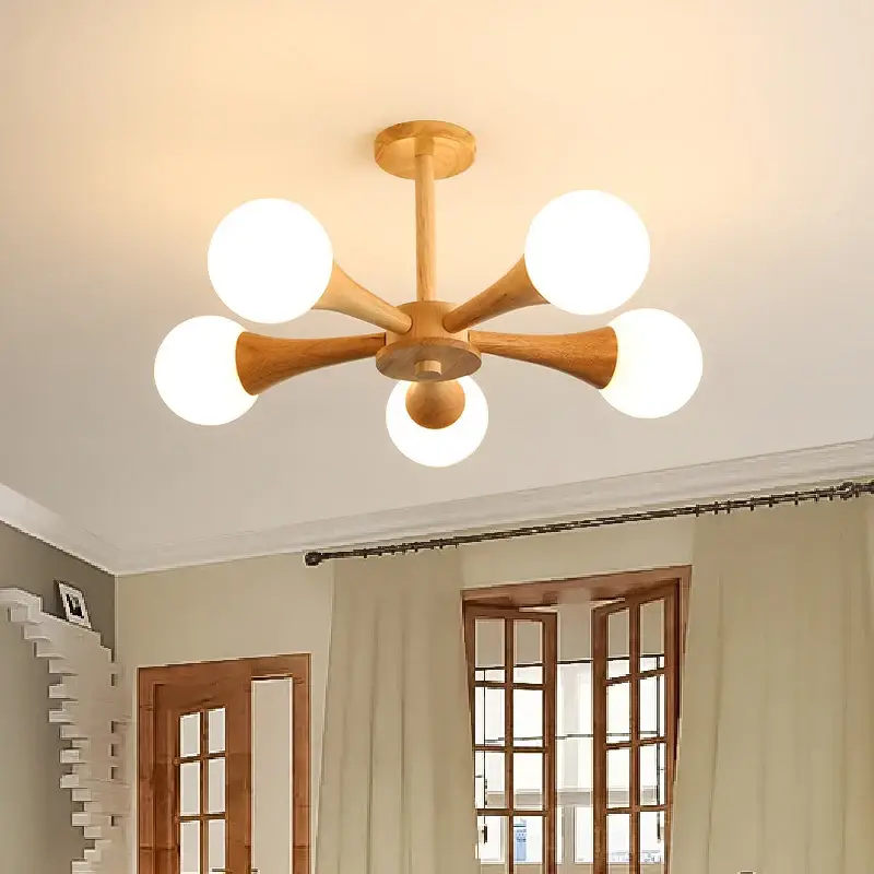 Nordic wood and glass chandelier farmhouse design for modern interiors Bon Marché