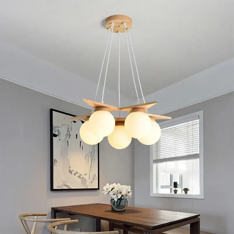 Quantité Limitée Nordic wood chandelier with white glass ball