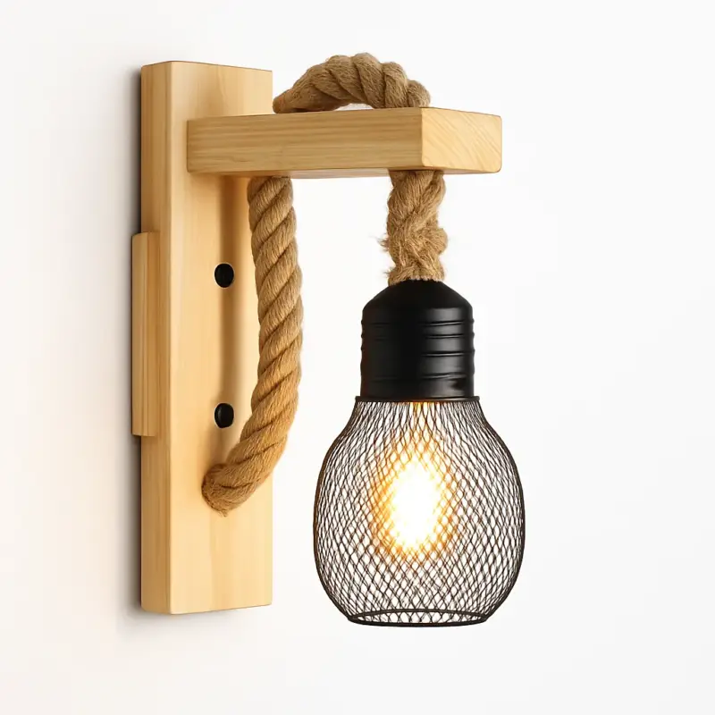 Prix Promo Vintage wood and rope wall light industrial retro style