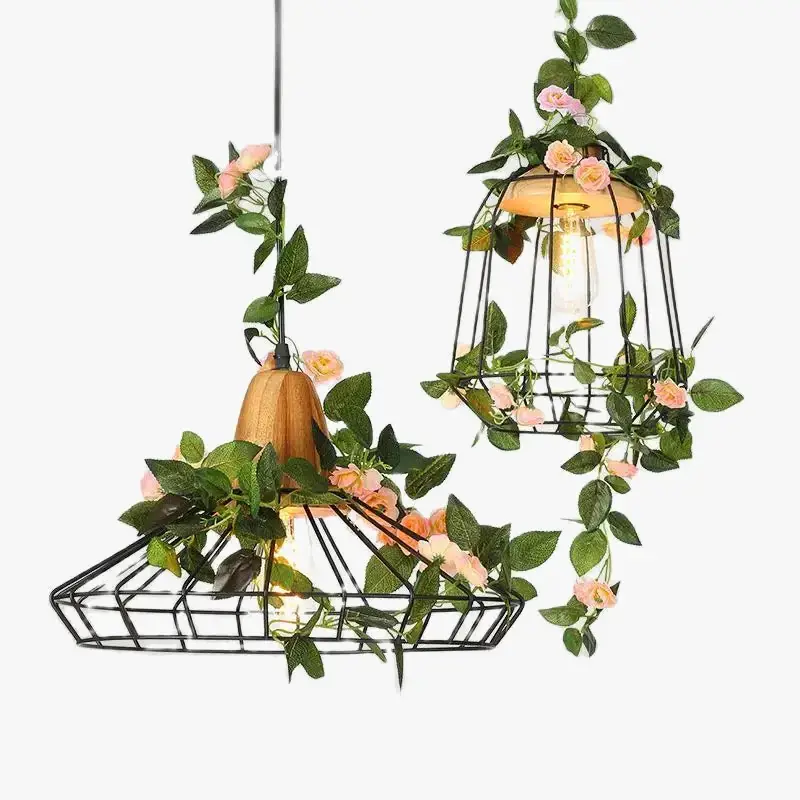 Solde Modern wooden pendant light with led lighting for plants