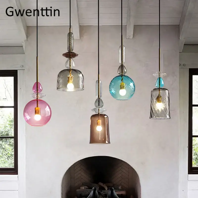 Soldes Modern glass pendant light for interior decor and lighting