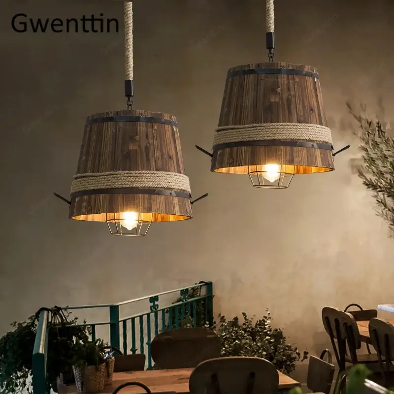 Vintage wood pendant light industrial retro style for décor Achetez Aujourd&rsquo;hui