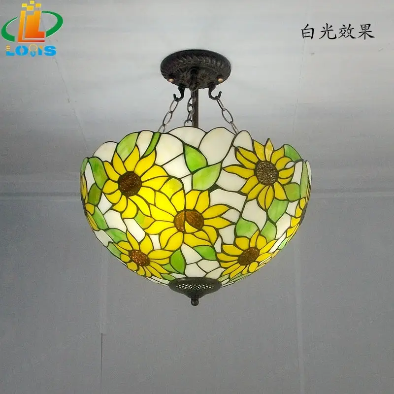 40cm sunflower yellow glass tiffanylamps anti chandeliers bedroom, … Pas Cher