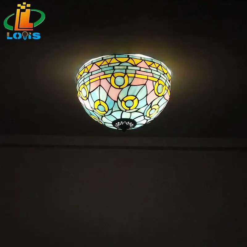 Tiffany mediterranean art stained glass ceiling light warm and invi… Réduction