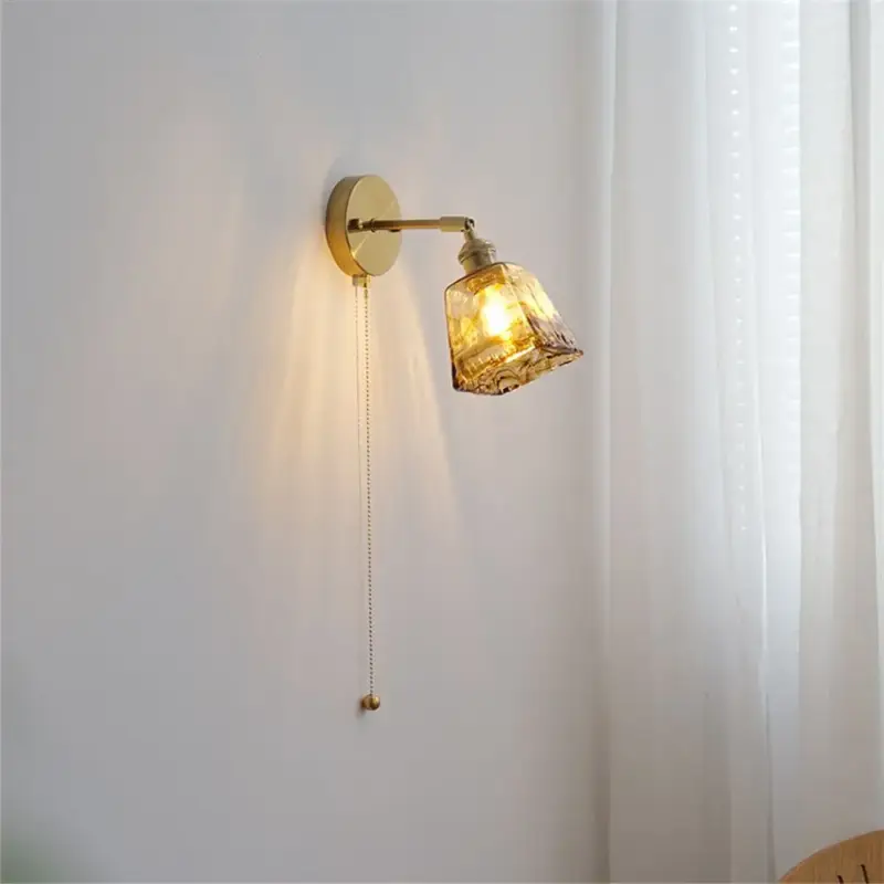 Retro rotary copper glass wall light with switch Expédition Rapide