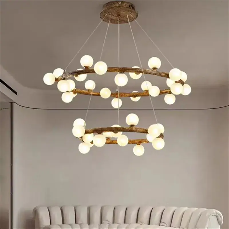 Retour Gratuit Retro tree branch chandelier in wood and glass