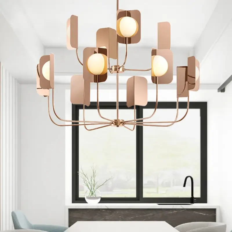 Offre Limitée Metal chandelier with leaves and luxurious milky glass lighting