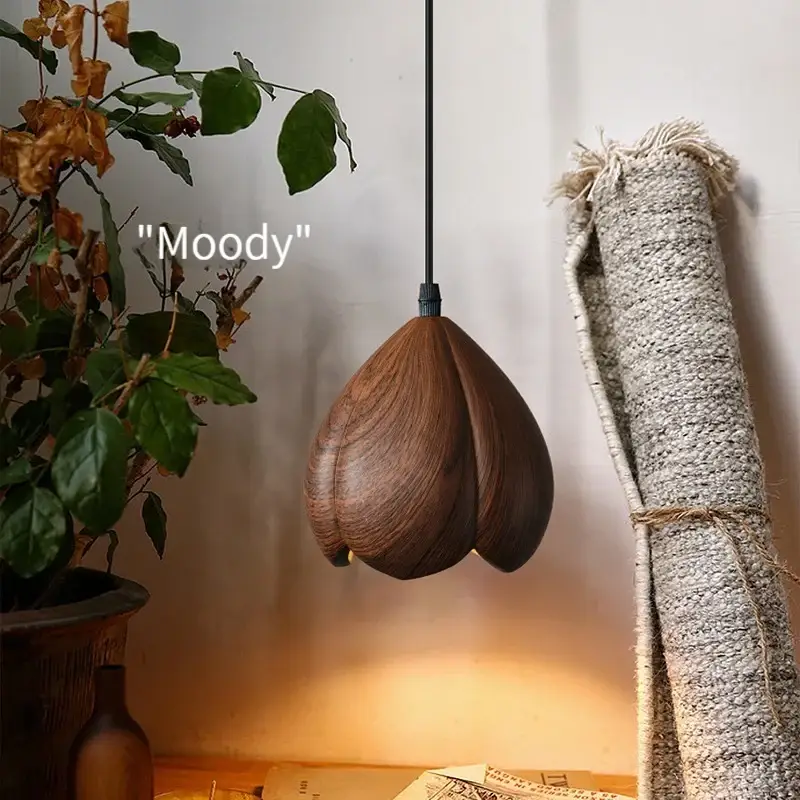 Offre Spéciale Handcrafted walnut wood pendant light for modern decor