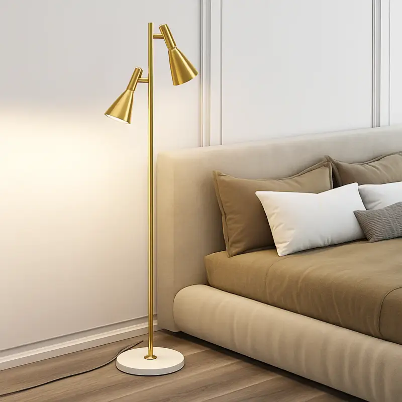 Vintage style gold double led floor lamp in marble Dernier Modèle