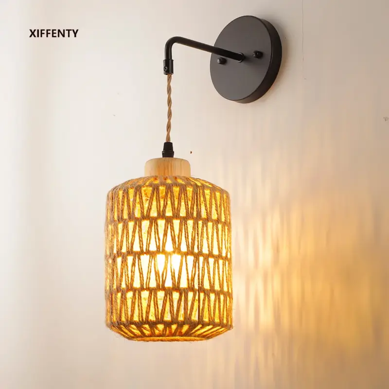Rattan wall light for rustic interior decor Top Vente
