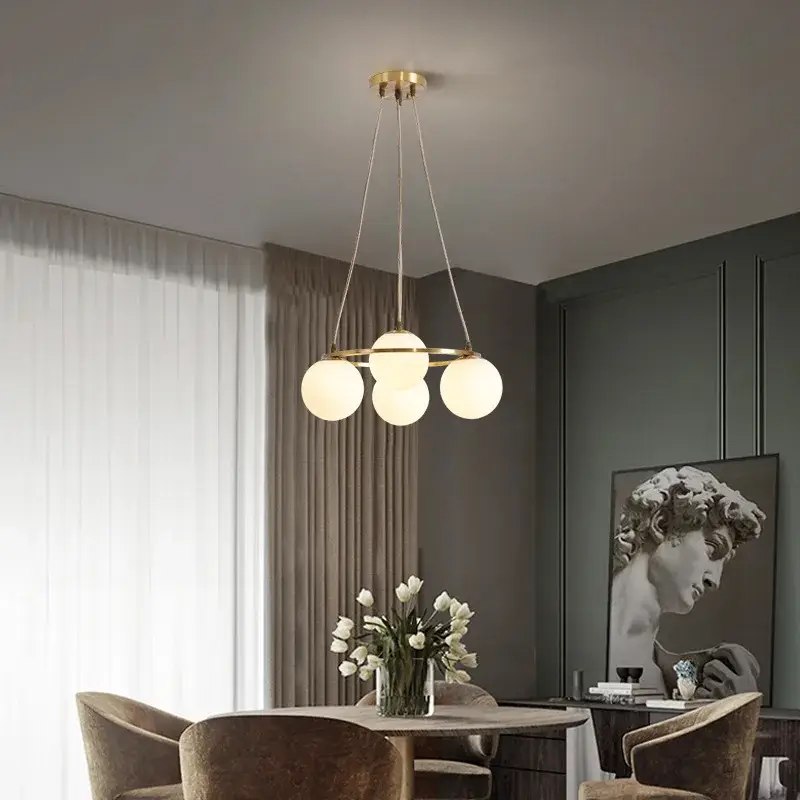 Promotion Nordic design chandelier with 4 glass and copper bulbs