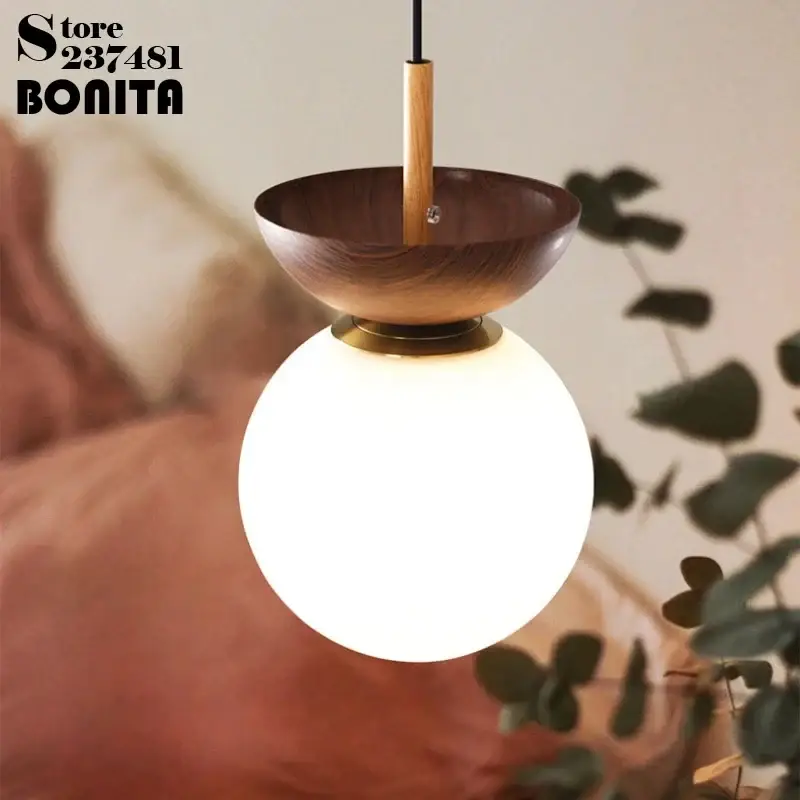 Seulement Aujourd&rsquo;hui Round glass and japanese walnut wood pendant light